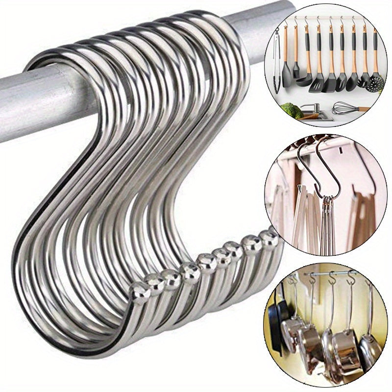 10Pcs Stainless Steel S-Hooks for Kitchen Bathroom Garden Workshop