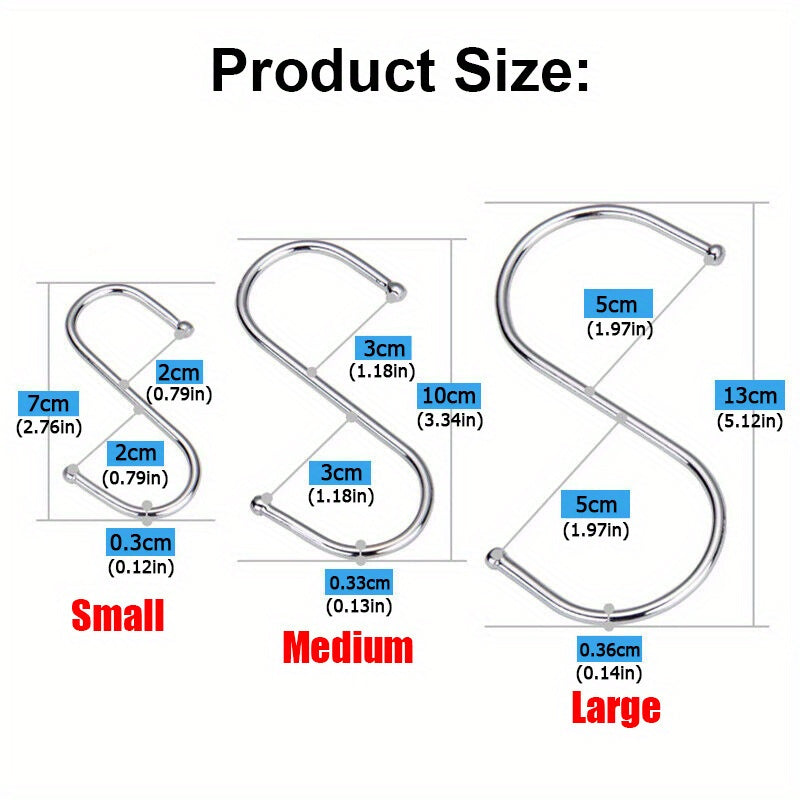 10Pcs Stainless Steel S-Hooks for Kitchen Bathroom Garden Workshop
