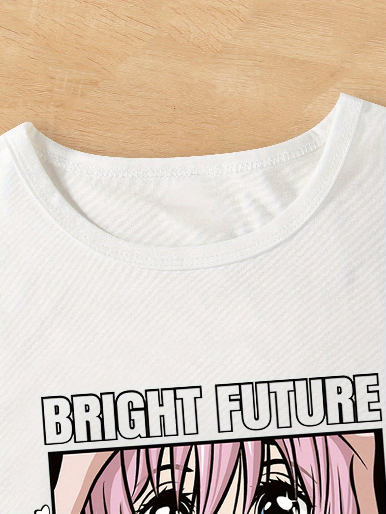 Girls Anime Girl Graphic Print T-Shirt Casual Summer Knit Top