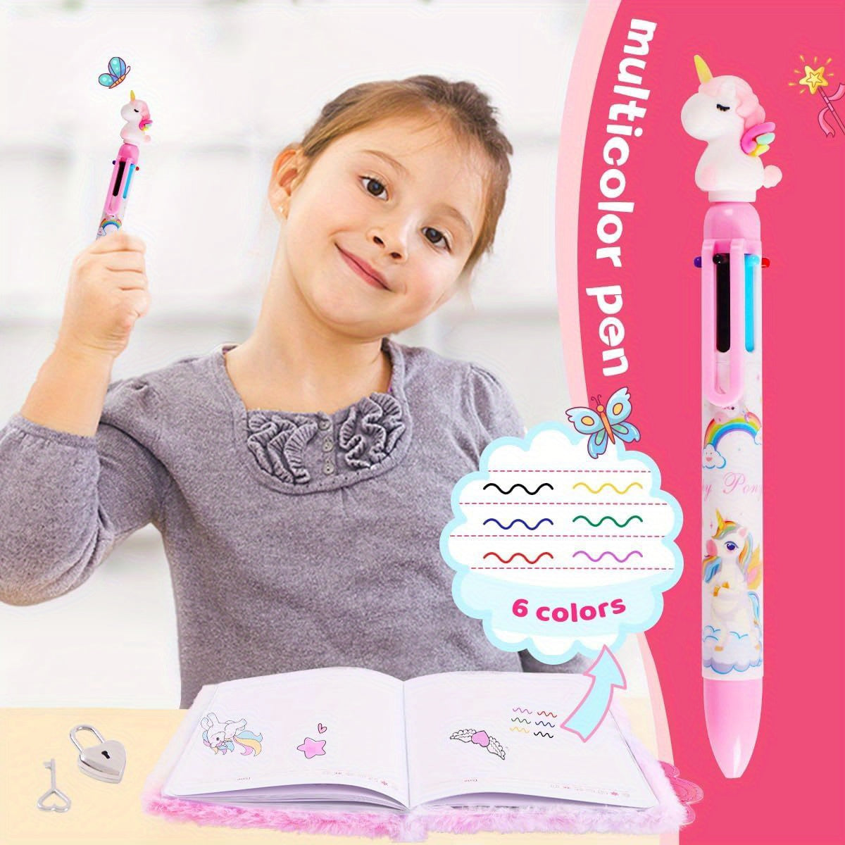 Pink Axolotl Plush Journal for Girls Ages 6-8 with Lock and Stickers