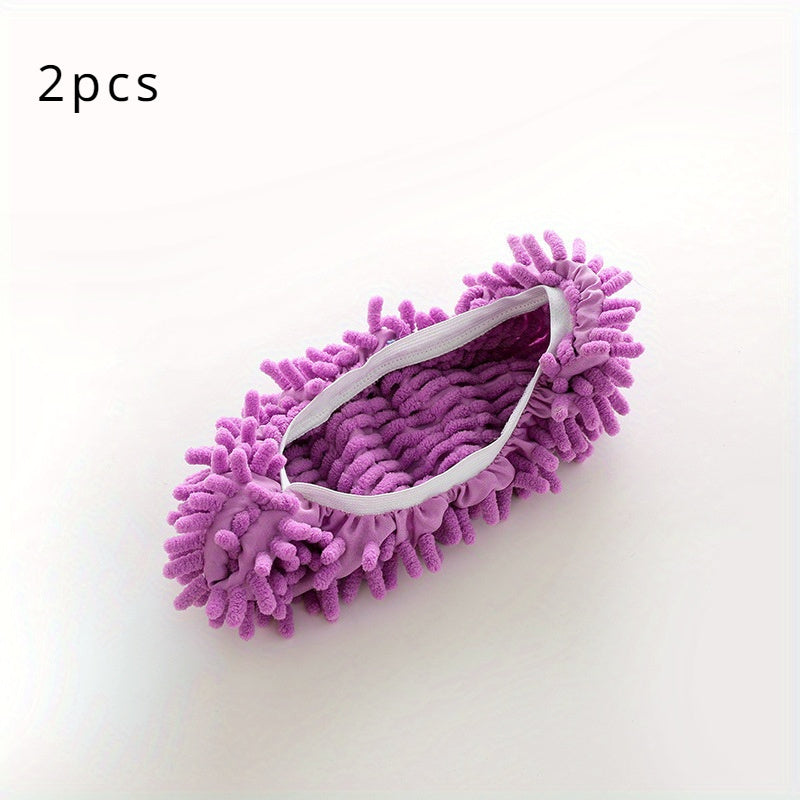 2-Pack Reusable Chenille Floor Dust Mop Slippers for Easy Cleaning