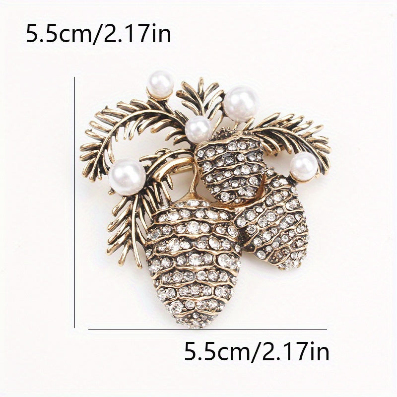 Women's Coconut Tree Brooch with Pearl Accents Retro Medieval Style
