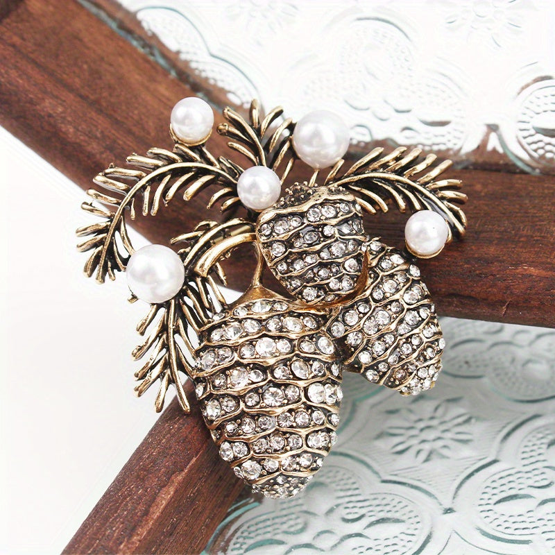 Women's Coconut Tree Brooch with Pearl Accents Retro Medieval Style