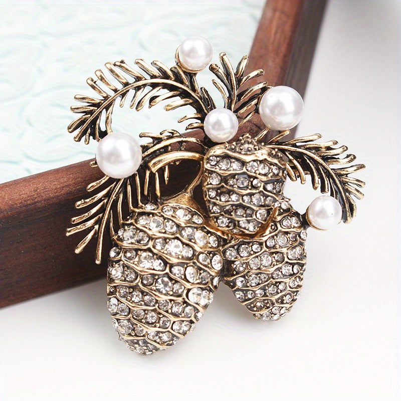 Women's Coconut Tree Brooch with Pearl Accents Retro Medieval Style