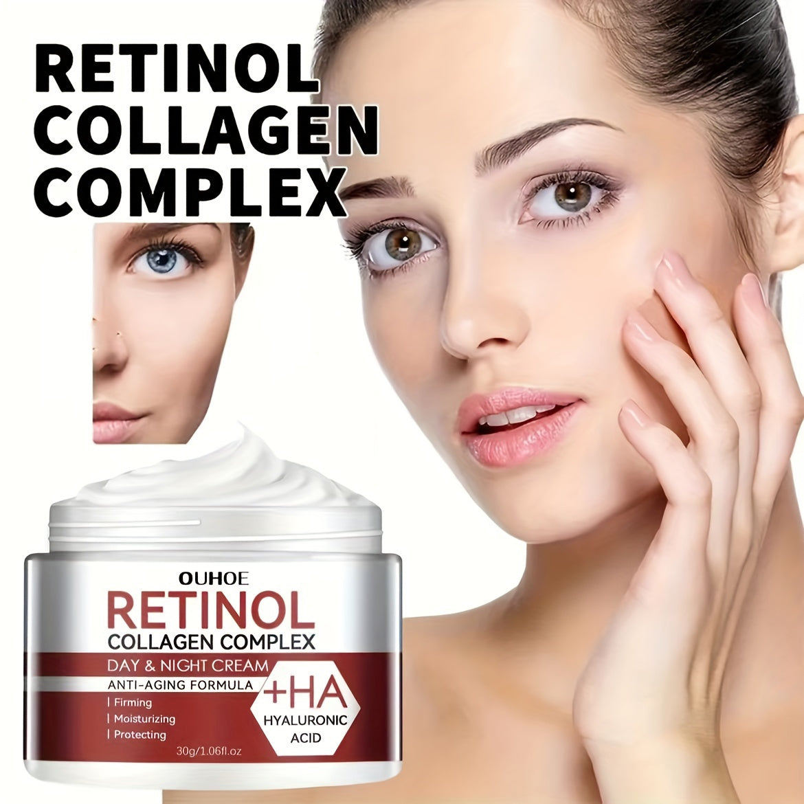 Unisex Retinol Moisturizing Face Cream with Collagen Hyaluronic Acid Vitamin C E 30g