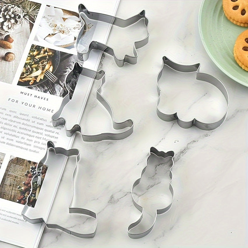 Set of 5 Cat and Kitten Cookie Cutters, Metal Baking Molds for Creative Baking