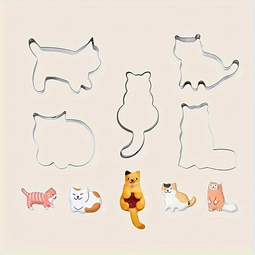 Set of 5 Cat and Kitten Cookie Cutters, Metal Baking Molds for Creative Baking