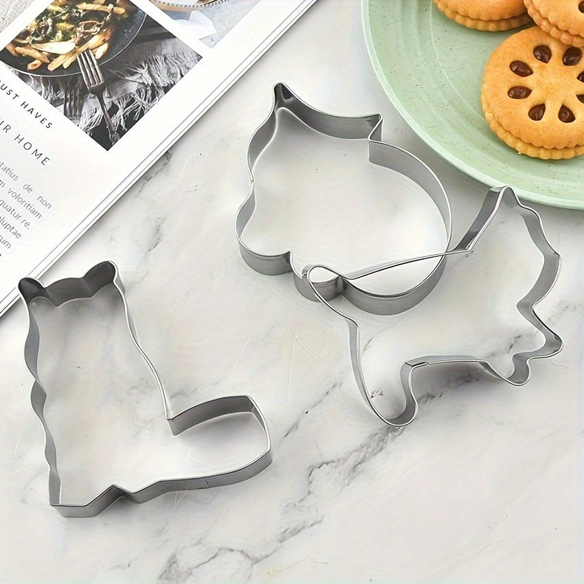 Set of 5 Cat and Kitten Cookie Cutters, Metal Baking Molds for Creative Baking