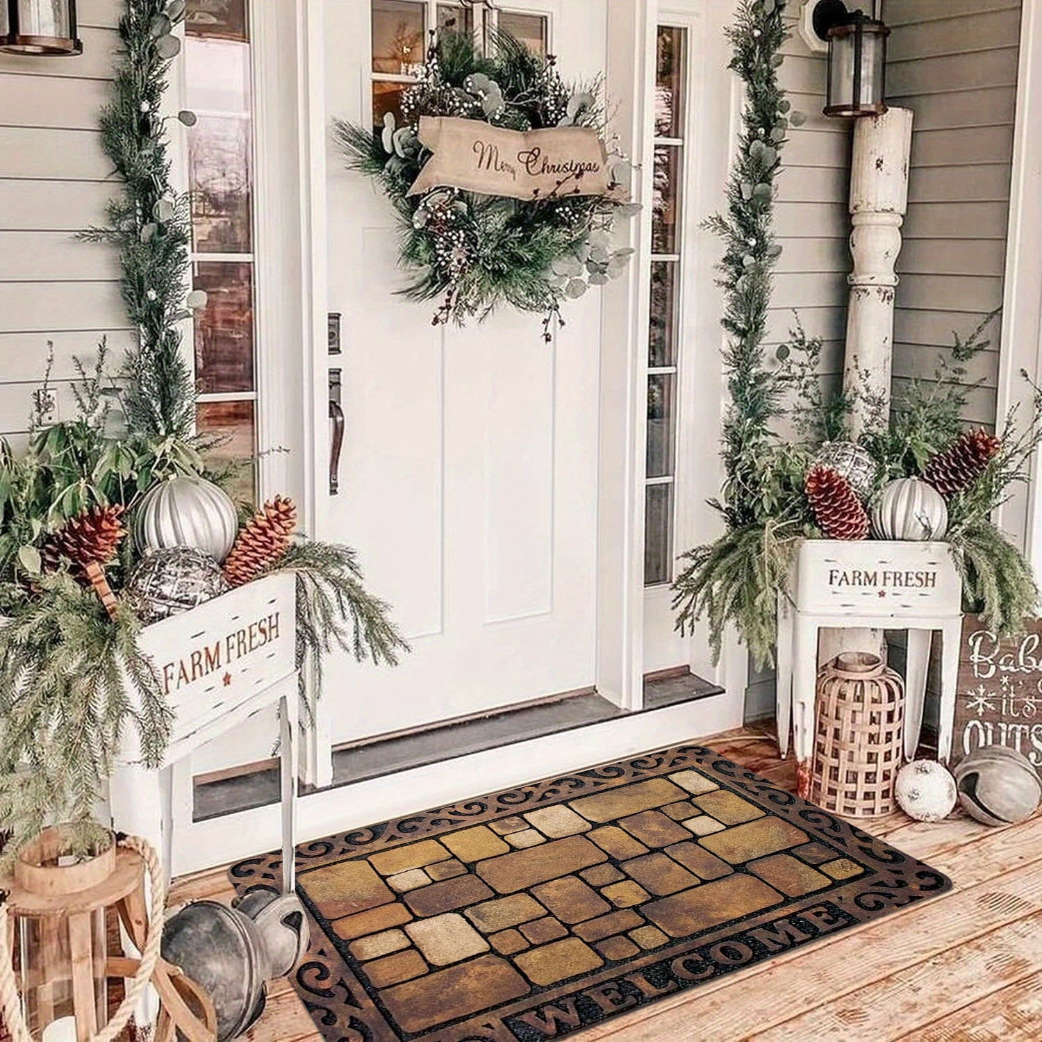 Thick Sponge Door Mat Brick Pattern Absorbent Machine Washable Indoor Outdoor Rug