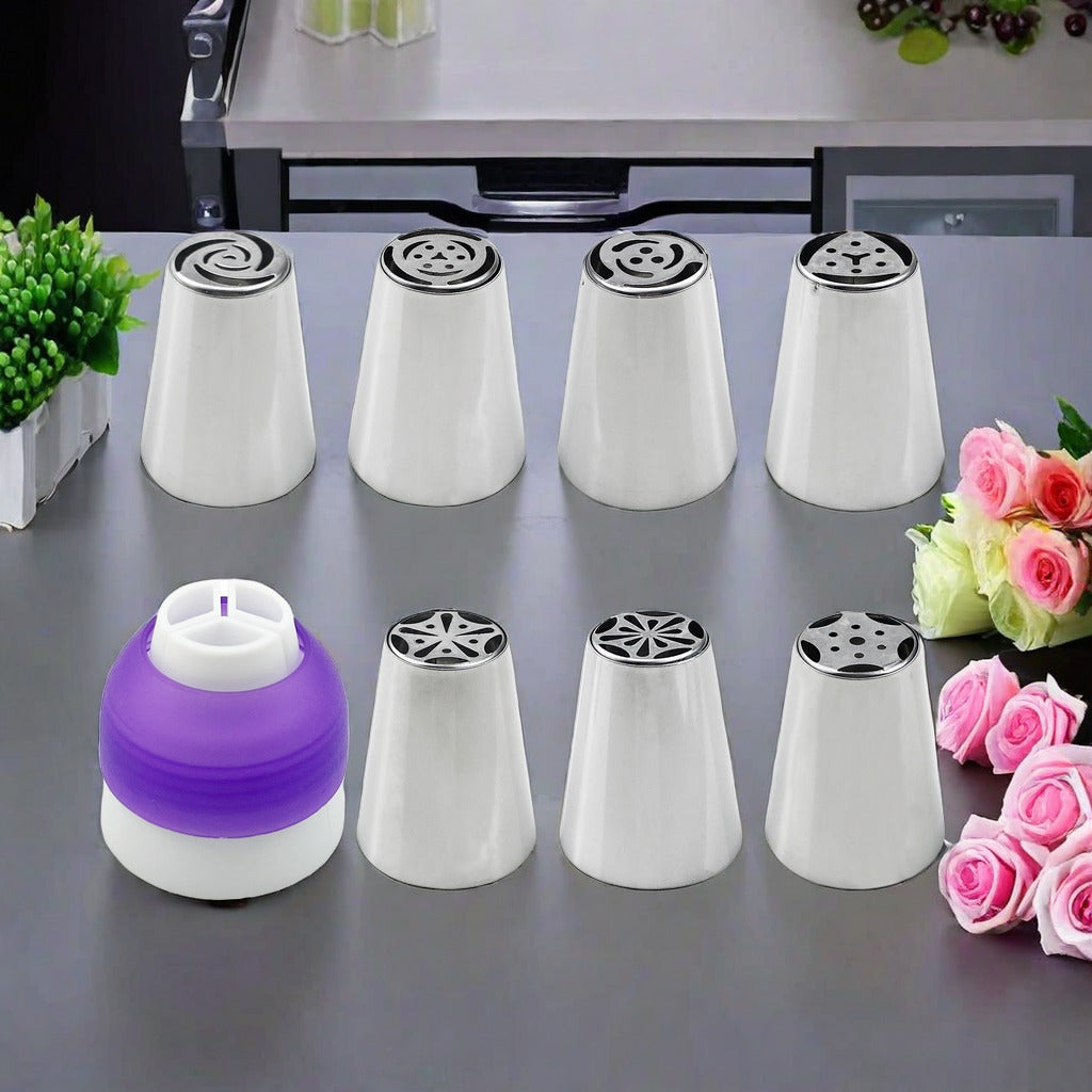 7 dona zanglamas po'latdan yasalgan rus piping uchi to'plami - oziq-ovqat uchun xavfsiz, tortlar, kekslar, pechene va pufflarni bezash uchun mukammal - tug'ilgan kunlar, partiyalar va uy pishiruvchilari uchun zarur pishirish asboblari