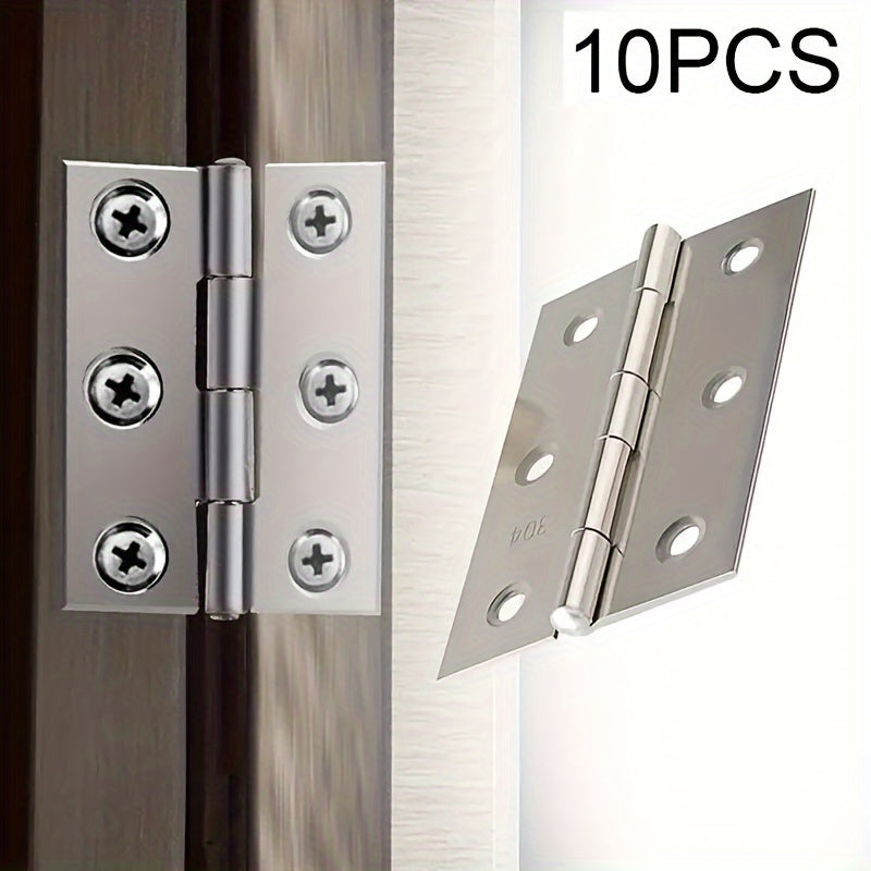 10-Pack Polished Stainless Steel Flat Hinges for Cabinets Windows and Boxes