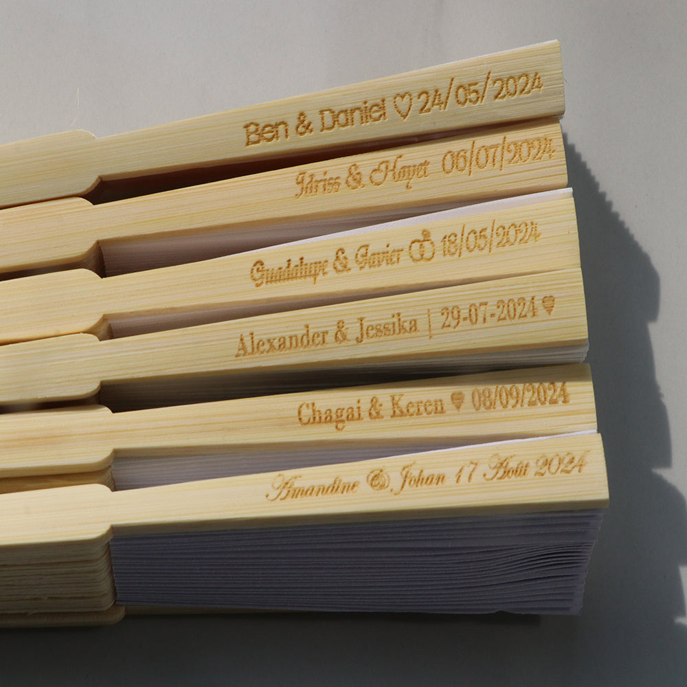 100 Pack White Silk Hand Fans with Gift Bags for Weddings and Parties