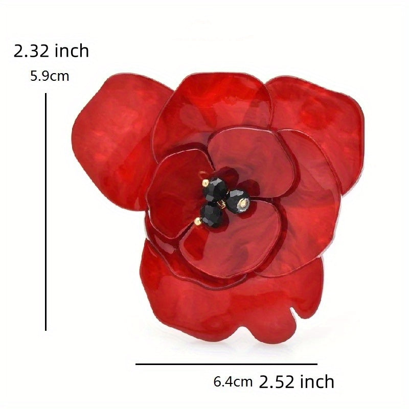 Red Acrylic Flower Brooch Pin for Weddings and Parties Unisex Lapel Badge