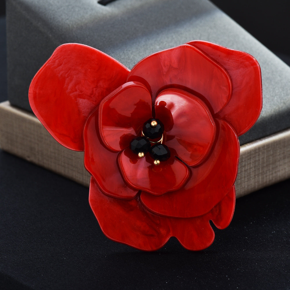 Red Acrylic Flower Brooch Pin for Weddings and Parties Unisex Lapel Badge