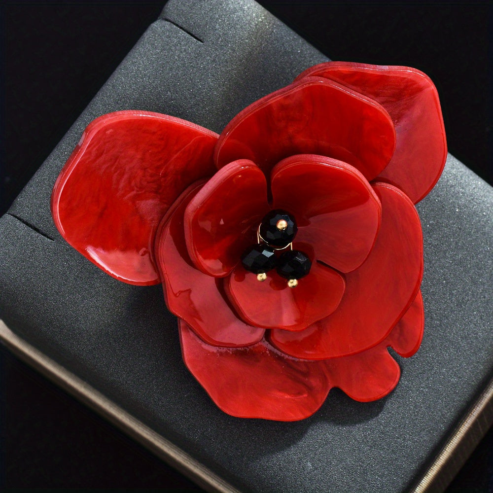 Red Acrylic Flower Brooch Pin for Weddings and Parties Unisex Lapel Badge