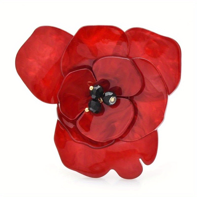 Red Acrylic Flower Brooch Pin for Weddings and Parties Unisex Lapel Badge