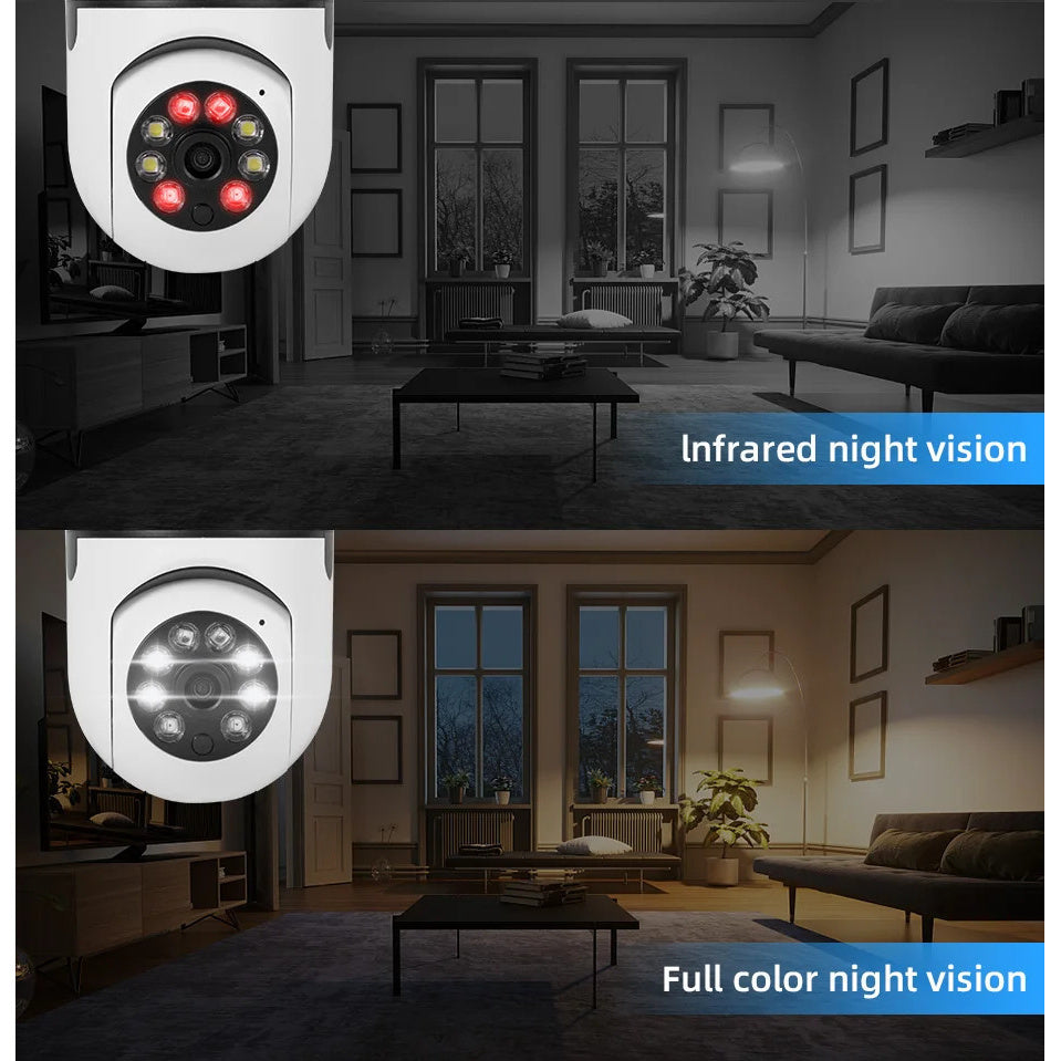 Wireless 1080P Light Bulb Camera Indoor Outdoor WiFi Pan Tilt AI Motion Audio