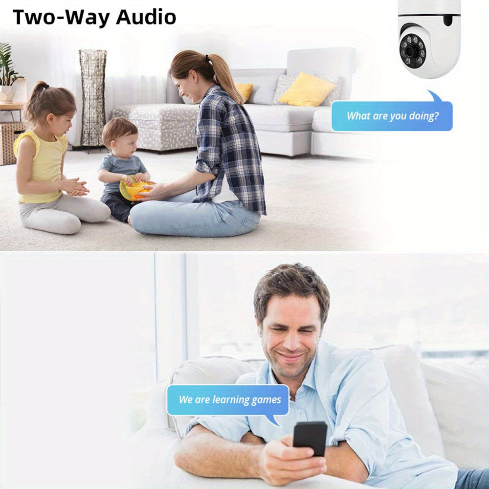 Wireless 1080P Light Bulb Camera Indoor Outdoor WiFi Pan Tilt AI Motion Audio