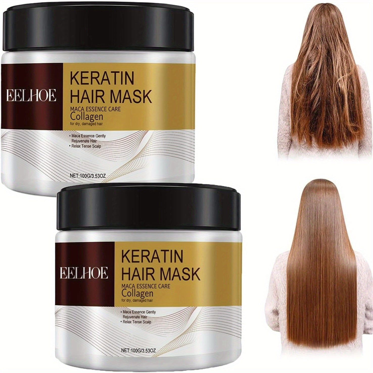 2-Pack Hydrating Keratin Hair Mask for Normal Hair with Argan Coconut Oil