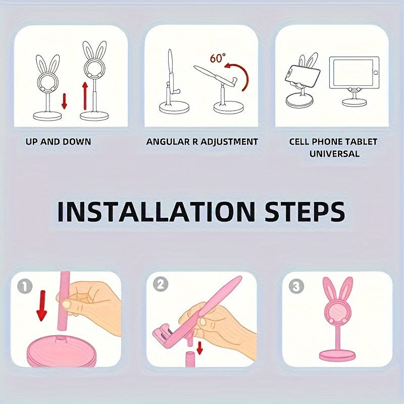 Chiroyli quyon telefon stendi, sozlanadigan balandlik, bardoshli ABS, universal stol usti uchun telefon tutgichi