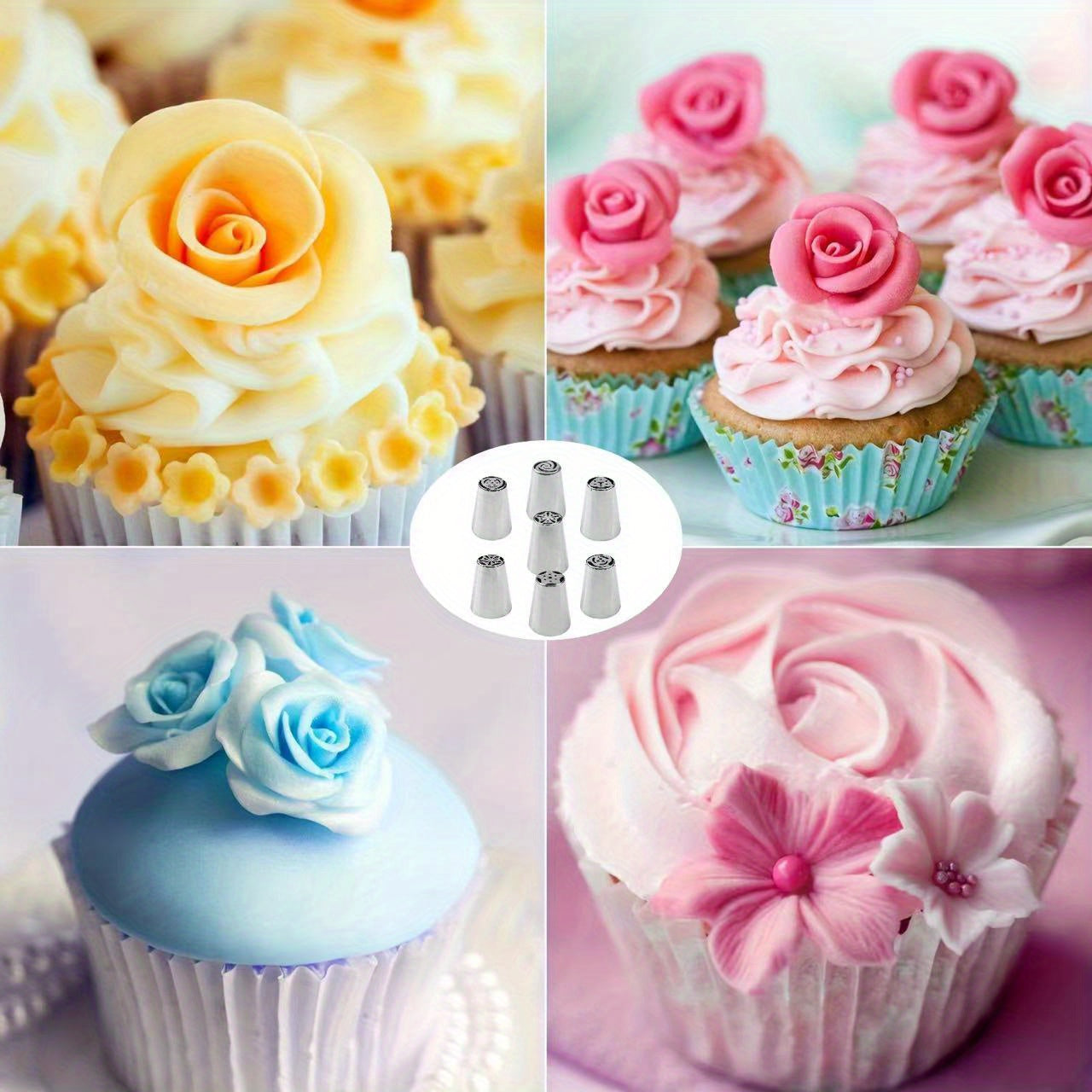 7 dona zanglamas po'latdan yasalgan rus piping uchi to'plami - oziq-ovqat uchun xavfsiz, tortlar, kekslar, pechene va pufflarni bezash uchun mukammal - tug'ilgan kunlar, partiyalar va uy pishiruvchilari uchun zarur pishirish asboblari