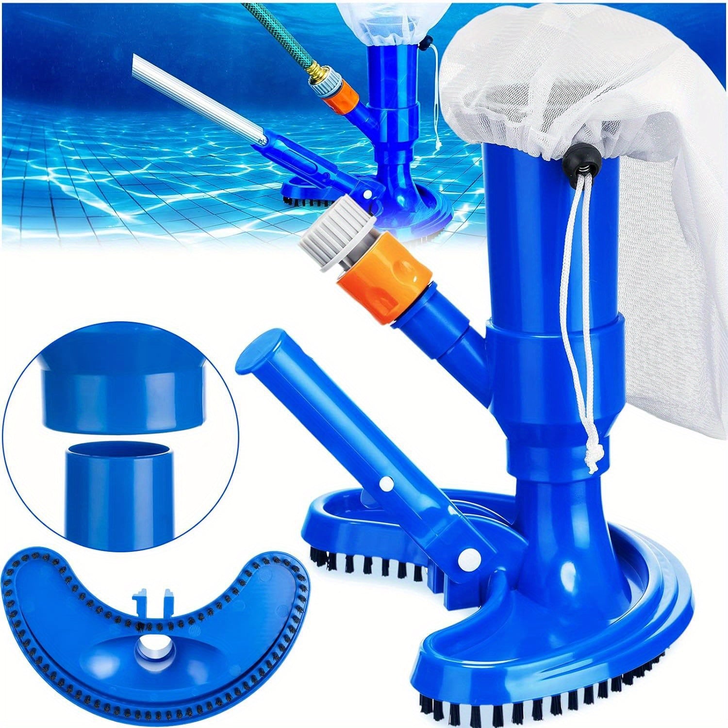 ABS Plastic Pool Vacuum Cleaner Handheld Above Ground Pool Sweeper Leaf Picker Brush Hose Connector
