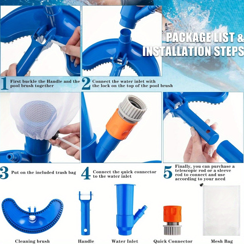 ABS Plastic Pool Vacuum Cleaner Handheld Above Ground Pool Sweeper Leaf Picker Brush Hose Connector