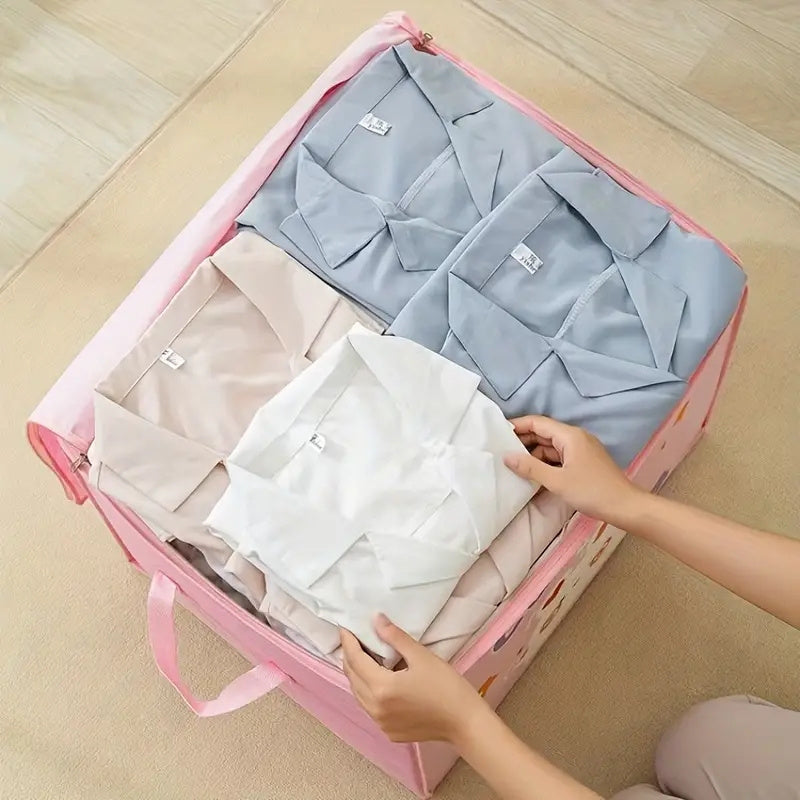 Organizador de almacenamiento de plástico plegable con cremallera y doble asa para ropa y quilts