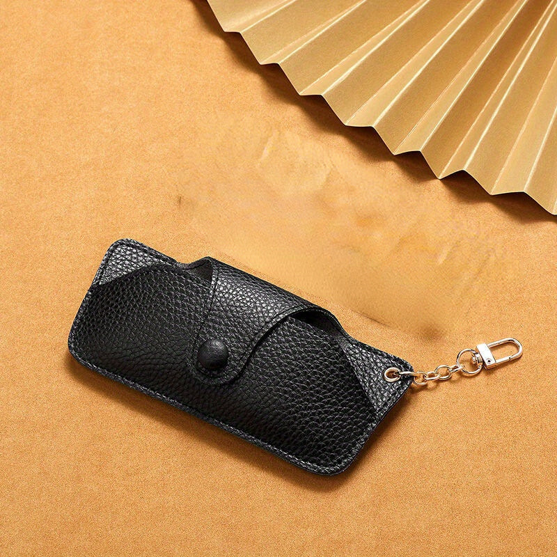 Soft Leather Glasses Case with Chain Durable Eyeglass Pouch Dustproof Storage Bag