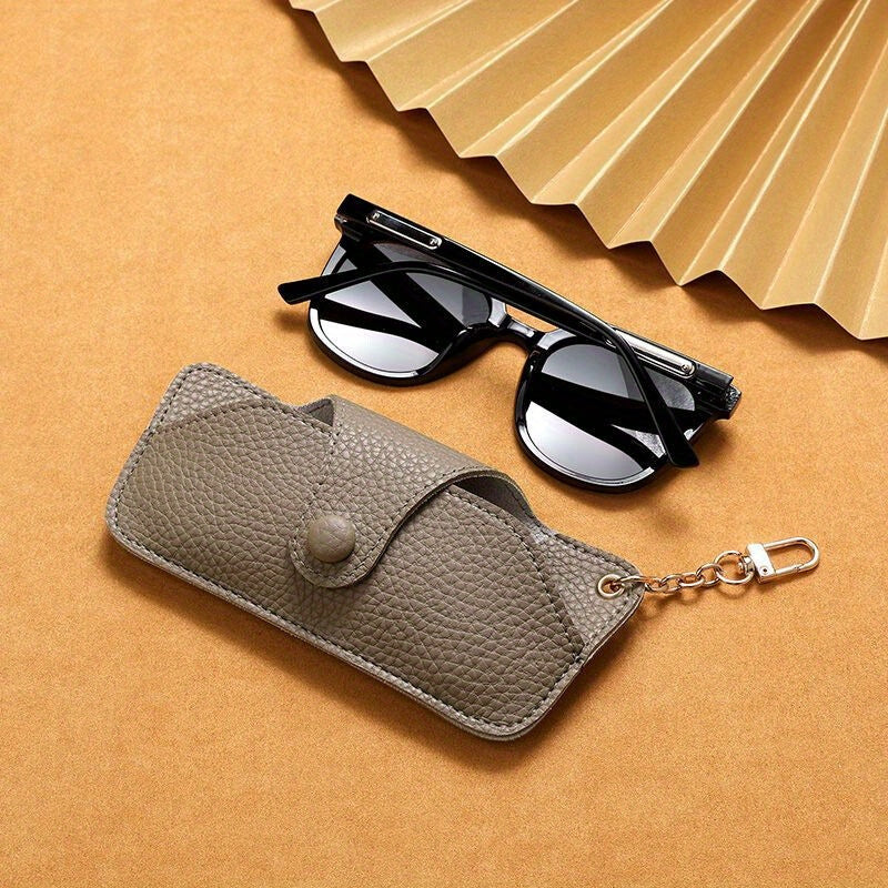 Soft Leather Glasses Case with Chain Durable Eyeglass Pouch Dustproof Storage Bag