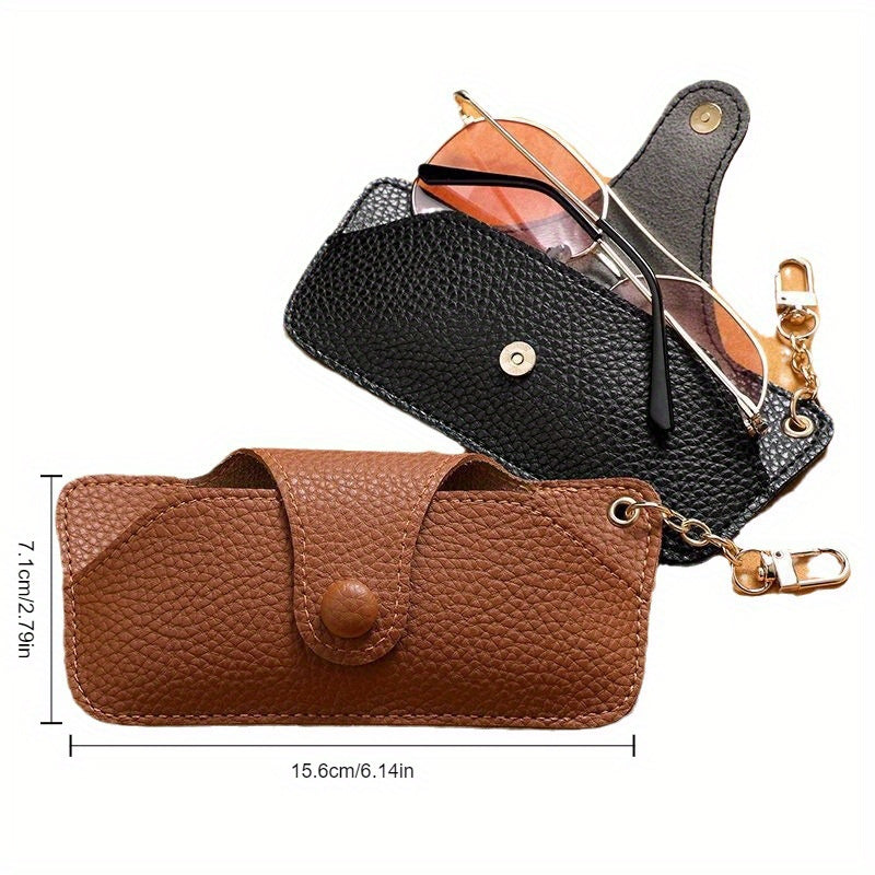 Soft Leather Glasses Case with Chain Durable Eyeglass Pouch Dustproof Storage Bag