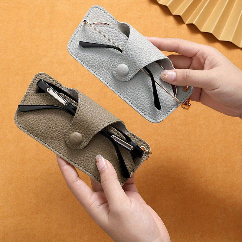 Soft Leather Glasses Case with Chain Durable Eyeglass Pouch Dustproof Storage Bag