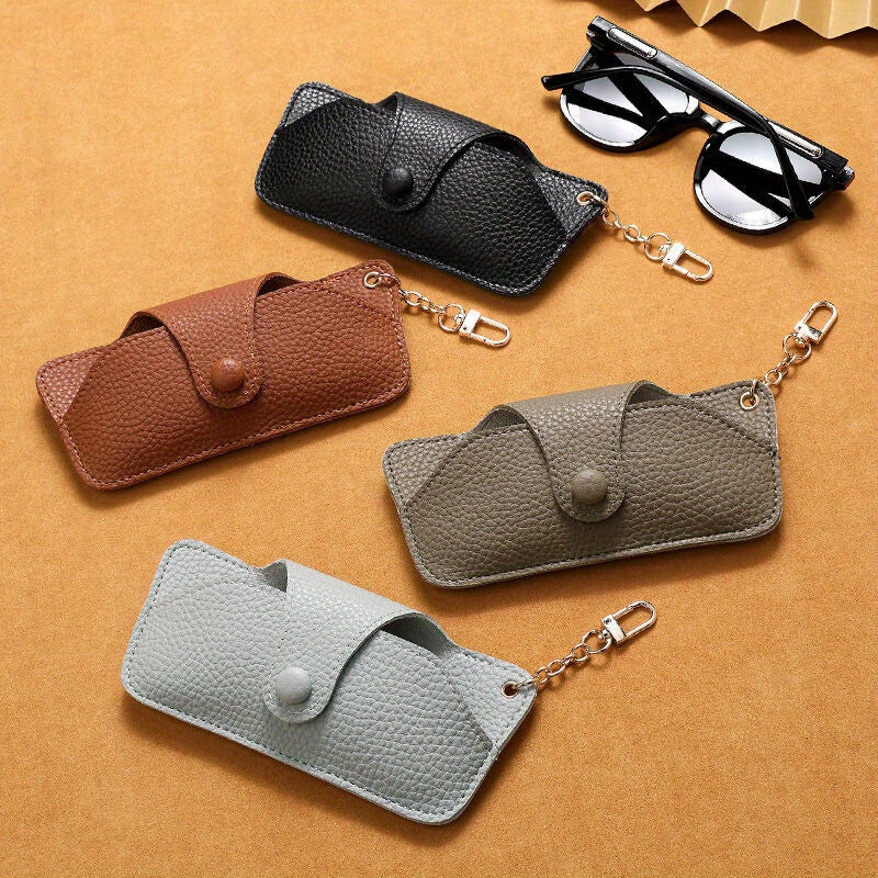 Soft Leather Glasses Case with Chain Durable Eyeglass Pouch Dustproof Storage Bag