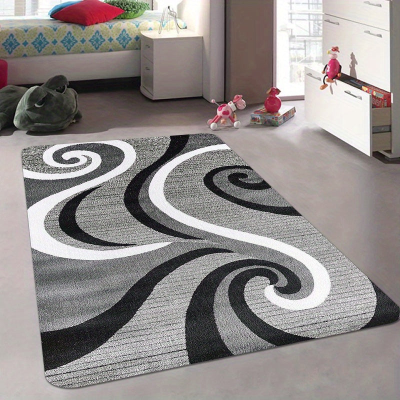 Modern Abstract Swirl Area Rug Soft Low-Pile Non-Slip Machine Washable Polyester
