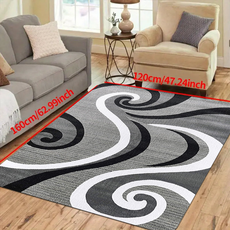 Modern Abstract Swirl Area Rug Soft Low-Pile Non-Slip Machine Washable Polyester