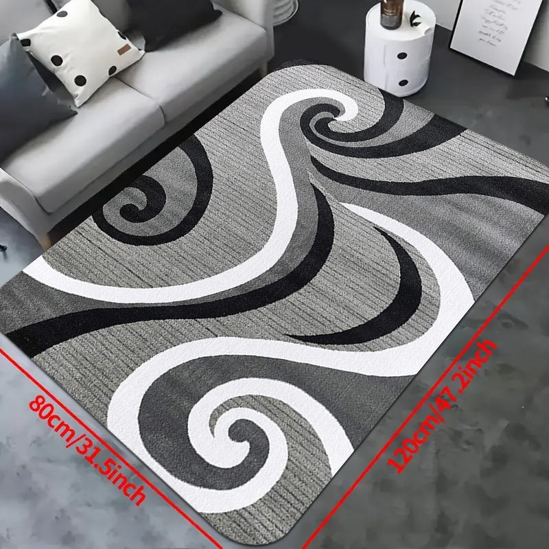 Modern Abstract Swirl Area Rug Soft Low-Pile Non-Slip Machine Washable Polyester