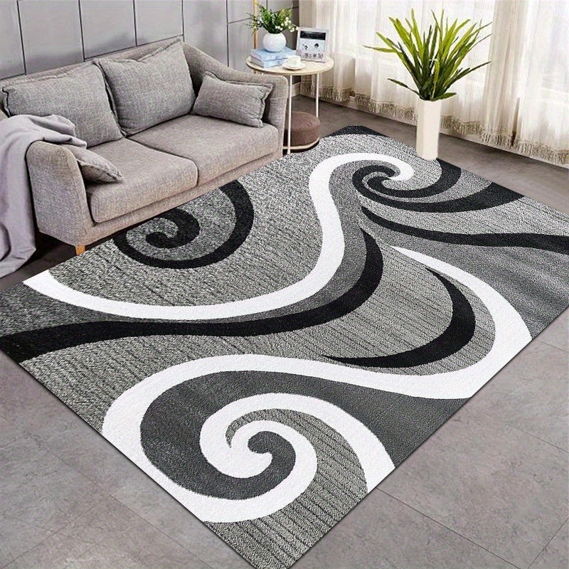Modern Abstract Swirl Area Rug Soft Low-Pile Non-Slip Machine Washable Polyester