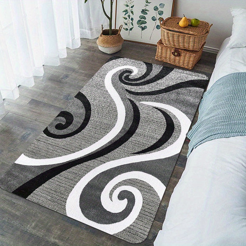 Modern Abstract Swirl Area Rug Soft Low-Pile Non-Slip Machine Washable Polyester