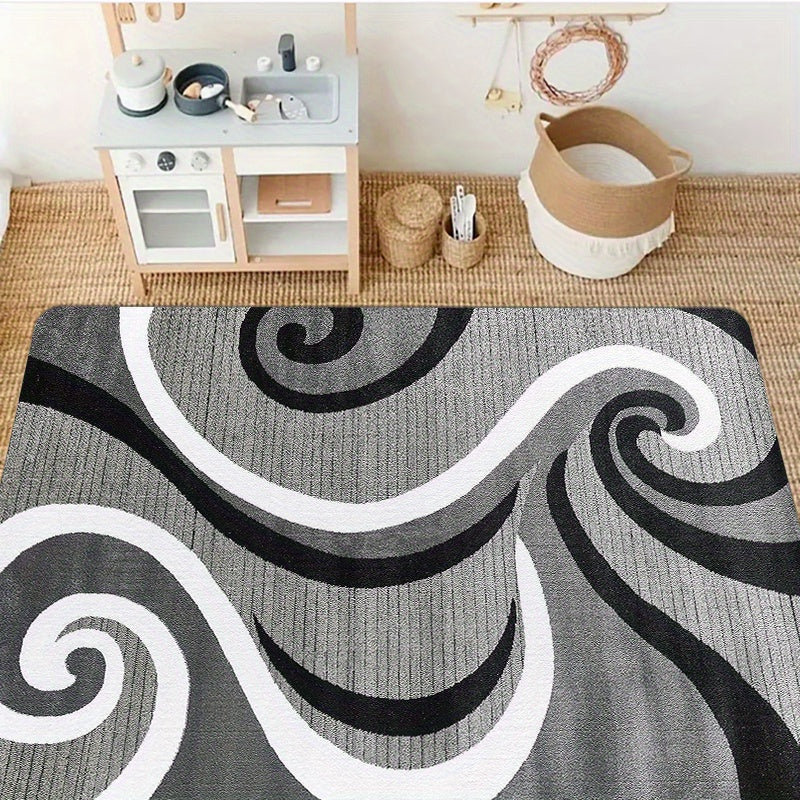 Modern Abstract Swirl Area Rug Soft Low-Pile Non-Slip Machine Washable Polyester