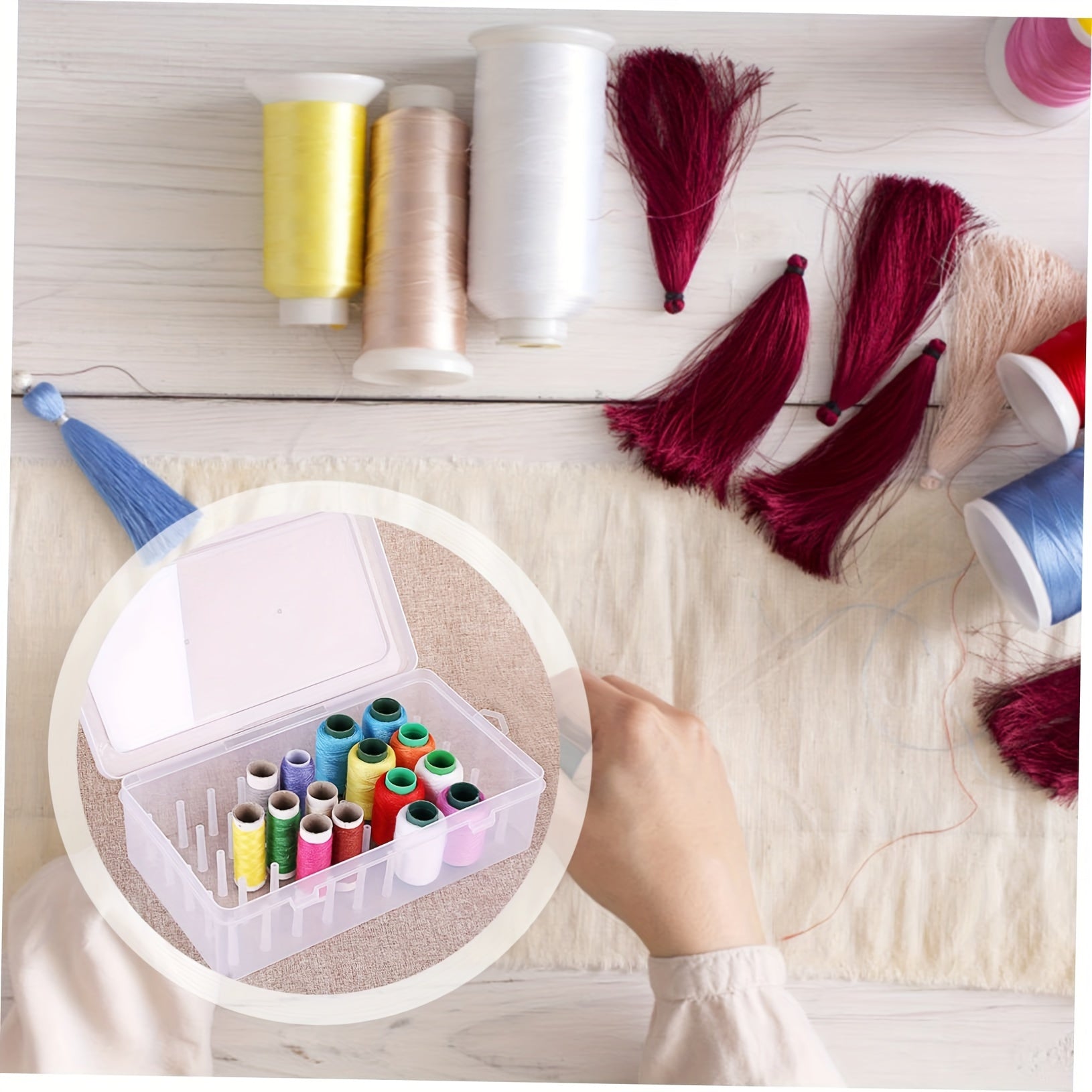 Large Capacity Clear Plastic Sewing Thread Organizer Box with 42 Spools for Embroidery Quilting and DIY Projects