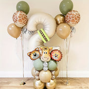 40-Piece Safari Animal Balloon Garland Set with Lion Tiger Giraffe Foil and Number Balloons