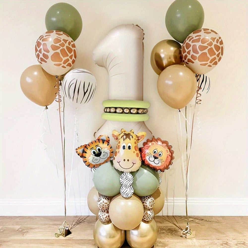 40-Piece Safari Animal Balloon Garland Set with Lion Tiger Giraffe Foil and Number Balloons