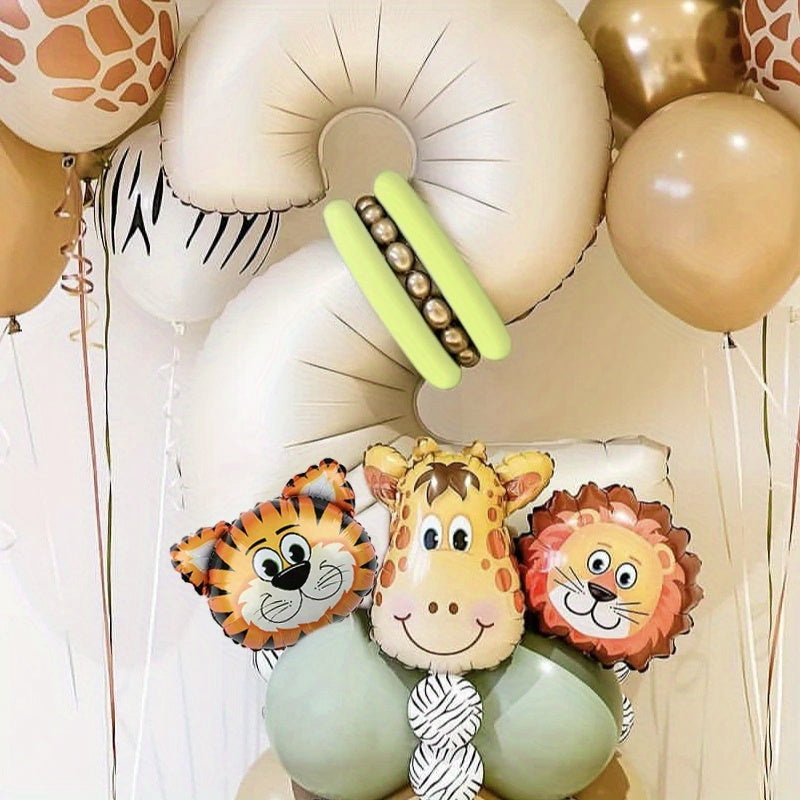 40-Piece Safari Animal Balloon Garland Set with Lion Tiger Giraffe Foil and Number Balloons