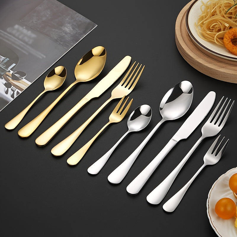 30-Piece Stainless Steel Flatware Set with Steak Knives Forks Spoons Teaspoons for Home Hotel Restaurant