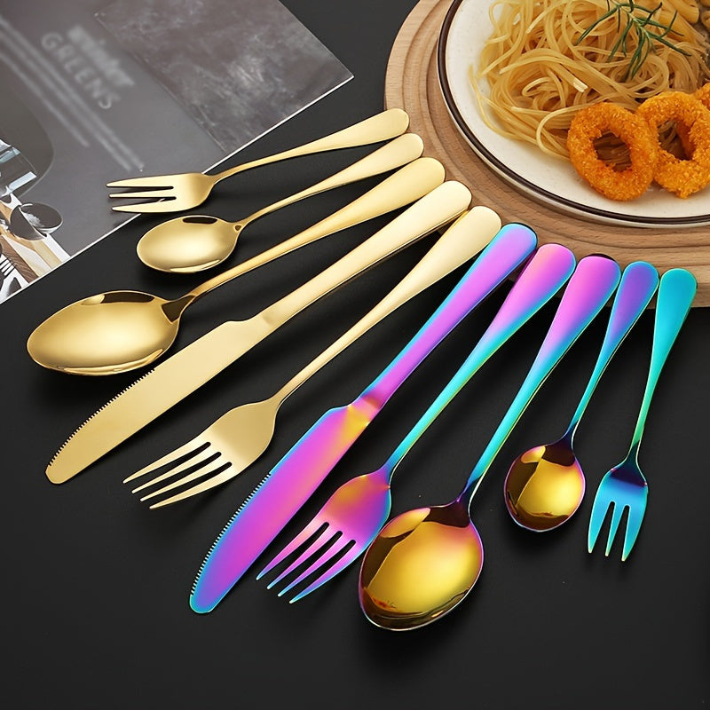 30-Piece Stainless Steel Flatware Set with Steak Knives Forks Spoons Teaspoons for Home Hotel Restaurant