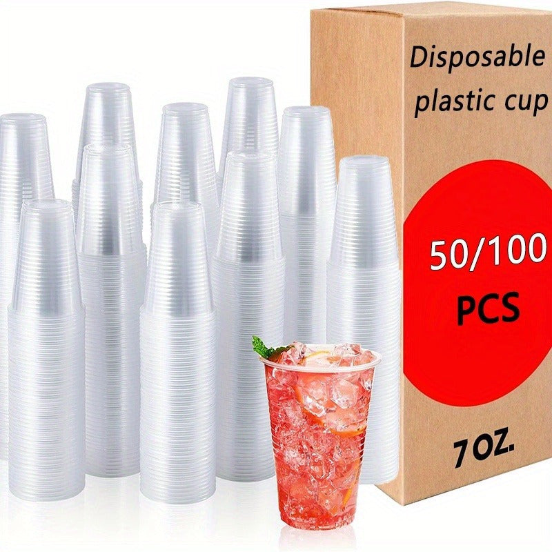 100 Pack 7 oz Clear Plastic Cups Disposable Recyclable Drinkware for Parties and Events