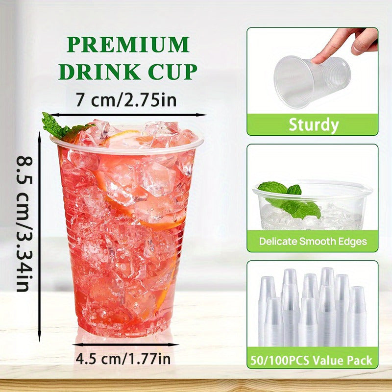 100 Pack 7 oz Clear Plastic Cups Disposable Recyclable Drinkware for Parties and Events
