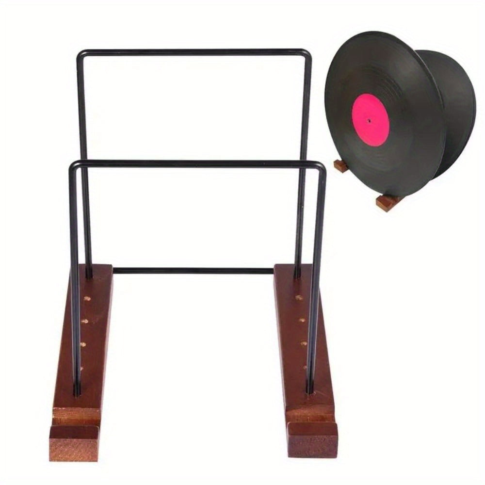 Contemporary Vinyl Record Organizer with Wooden Base Space-Saving Large Capacity Storage Shelf