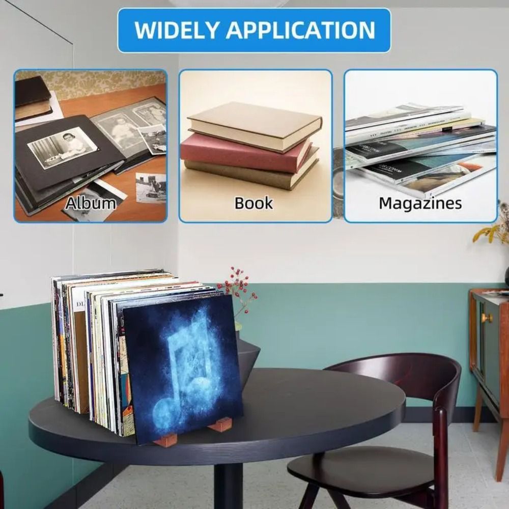 Contemporary Vinyl Record Organizer with Wooden Base Space-Saving Large Capacity Storage Shelf
