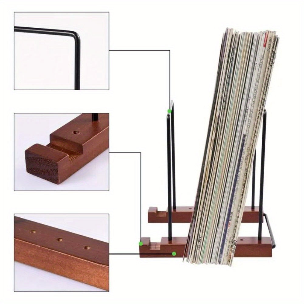 Contemporary Vinyl Record Organizer with Wooden Base Space-Saving Large Capacity Storage Shelf
